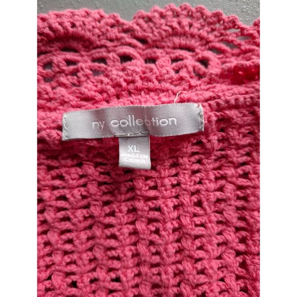 NY Collection Hand Crocheted Short Sleeve Cardigan Womens XL Pink - Picture 3 of 7